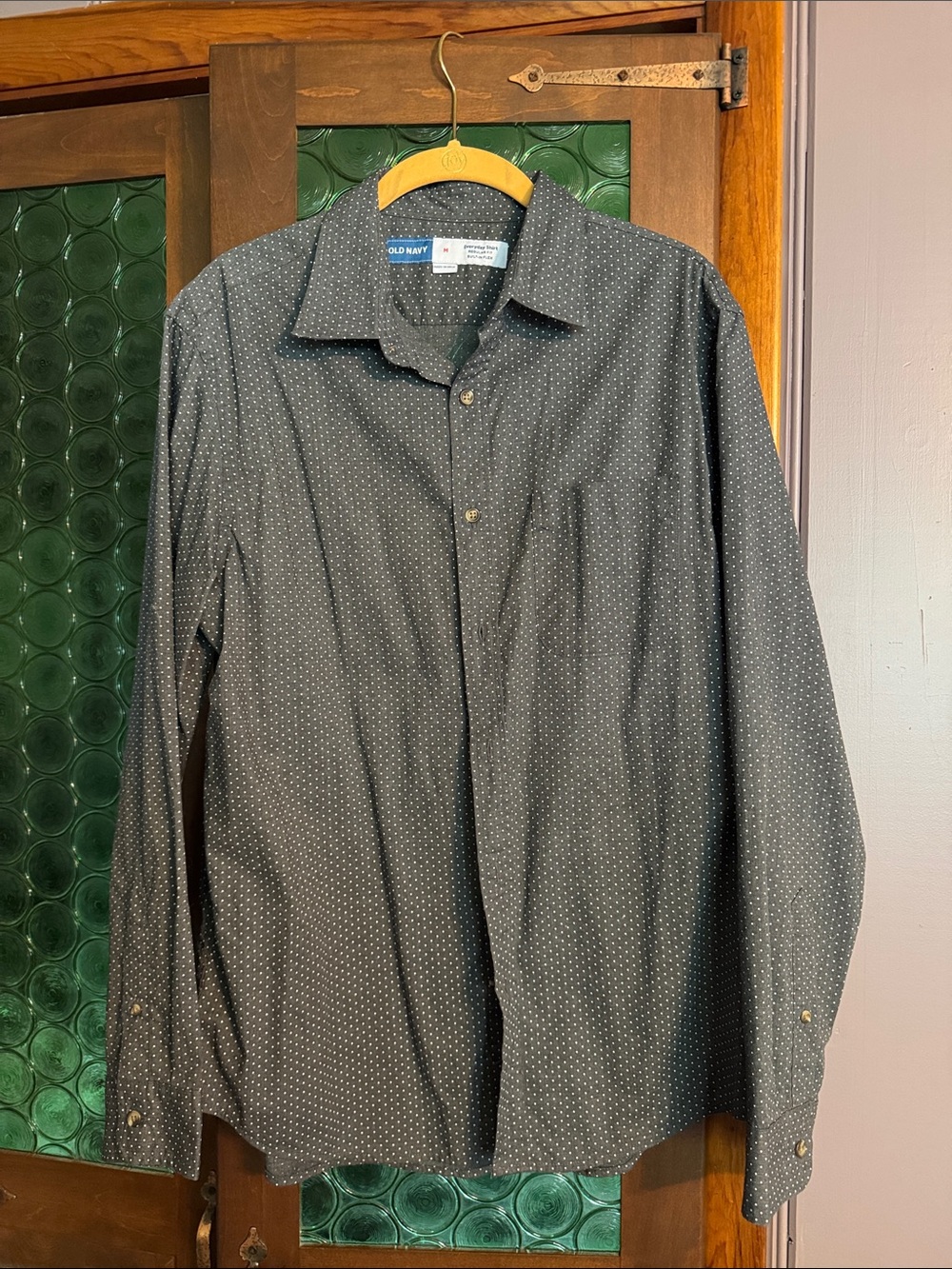 Old Navy Men's Charcoal Button-Down with Micro Dot Pattern